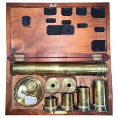 Late 19th Century Brass Telescope Oculars and Accessories in Wooden Box 