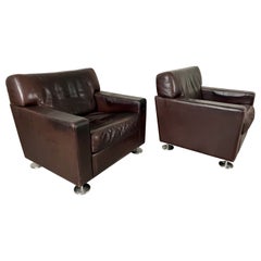 Vintage Leather Club Chairs with Steel Pod Legs for Neinkamper 