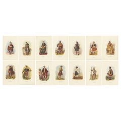 Set von 14 originalen antiken Drucken von Kostümen der Schottischen Clans