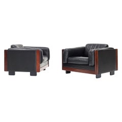 Afra & Tobia Scarpa "920" Lounge Chairs, Leather & Rosewood, Cassina, 1960s