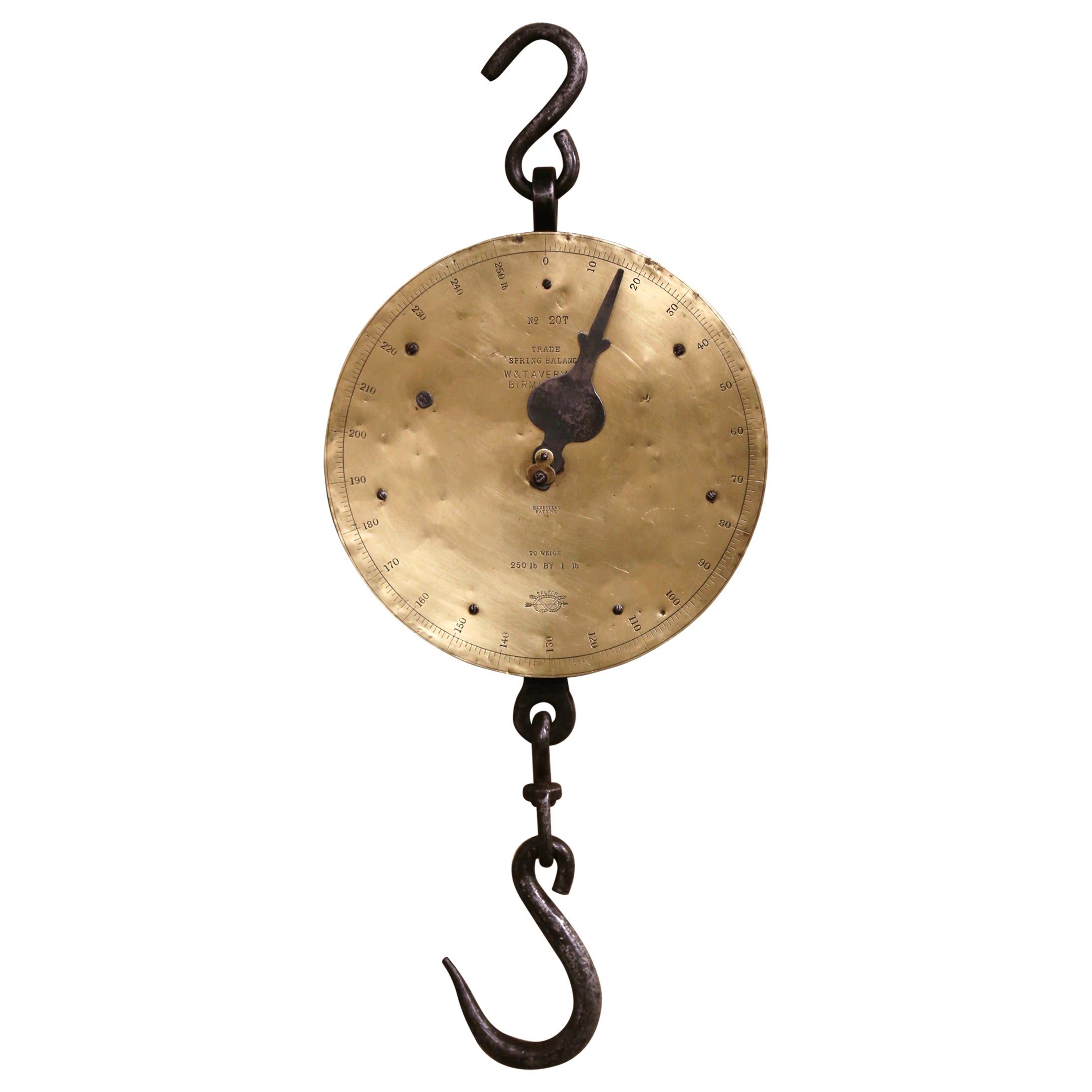 Mid-19th Century English Iron and Copper Hanging Trade Spring Balance For Sale