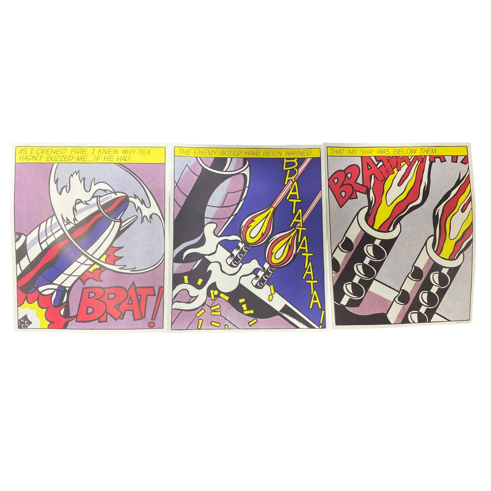 Roy Lichtenstein Hand Signed Triptych Print "As I Opened Fire" Stedelijk Museum For Sale
