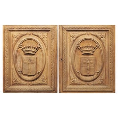 Pair of Carved and Bleached Antique French Buffet Door Panels, circa 1890