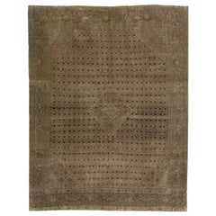Tapis en laine Tabriz du 20e siècle, fait à la main, à motifs variés, de couleur marron 