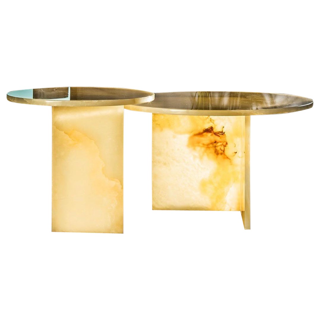 Raffaele Fusco Marble Side Tables Set Green Onyx 21th Century Modern Design For Sale