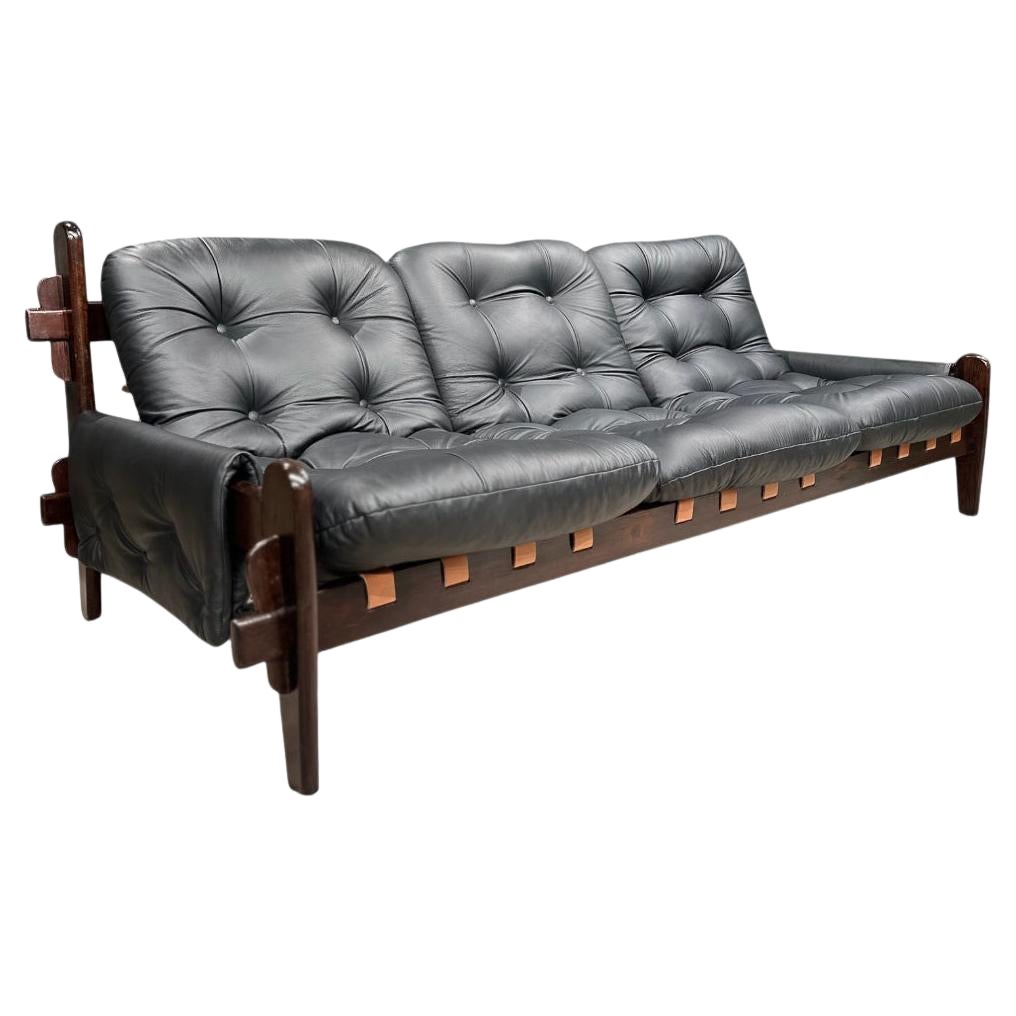 Mid-Century Modern Sofa in Hardwood & Leather by Jean Gillon, 1970, Brazil