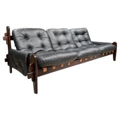Mid-Century Modern Sofa in Hardwood & Leather by Jean Gillon, 1970, Brazil