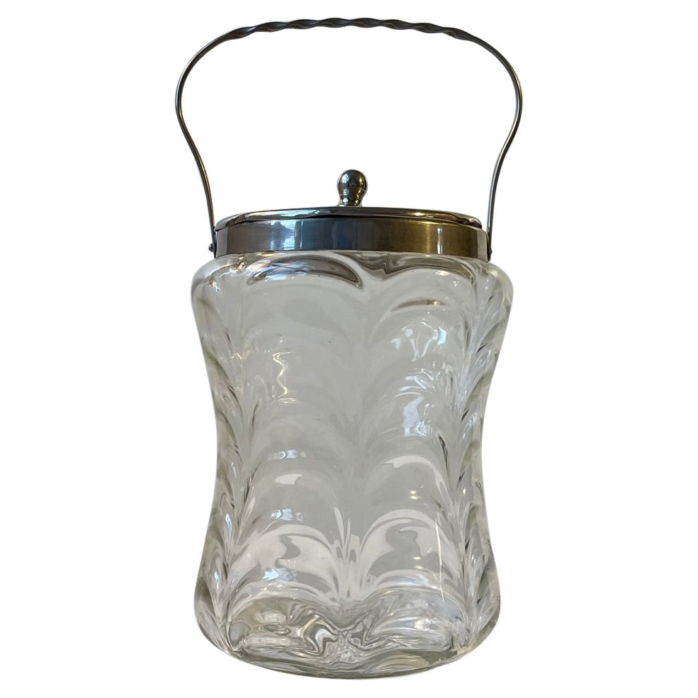 Antique Biscuit or Cookie Jar in Optical Glass by Holmegaard For Sale