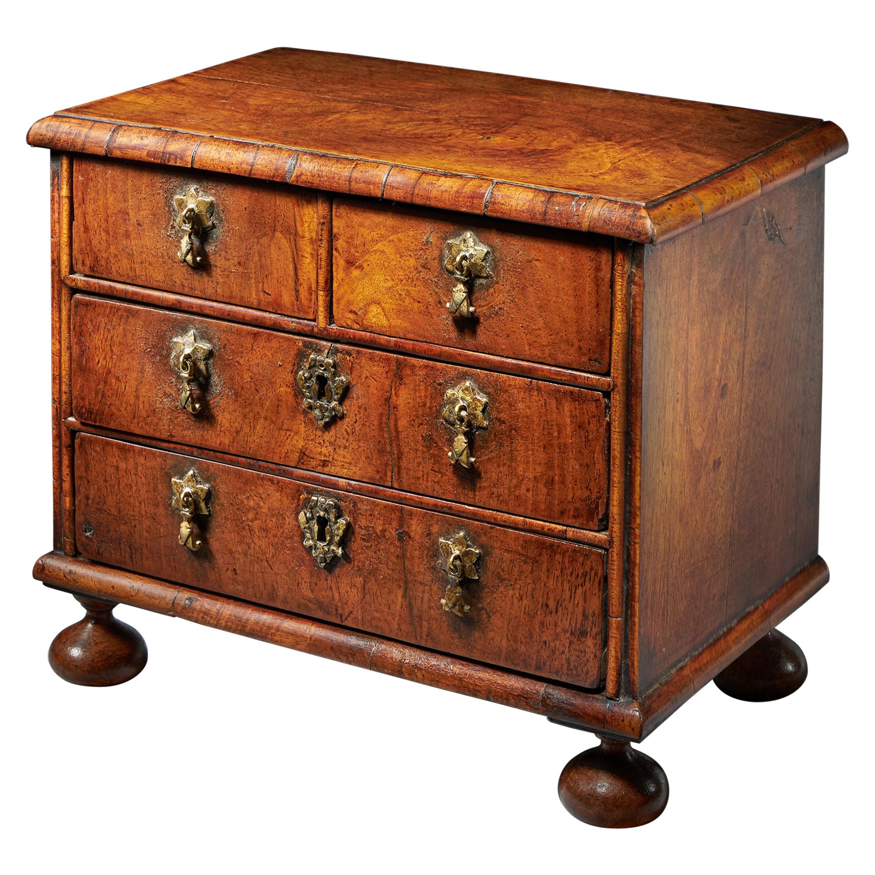 Rare 17th Century Miniature William and Mary Walnut Table Top Chest, circa 1690