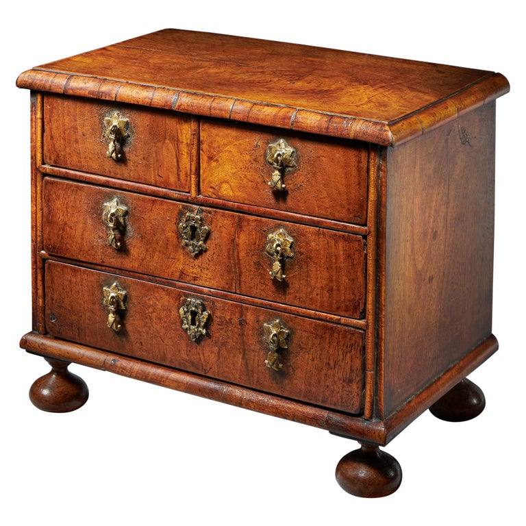 Rare 17th Century Miniature William and Mary Walnut Table Top Chest, circa 1690 For Sale