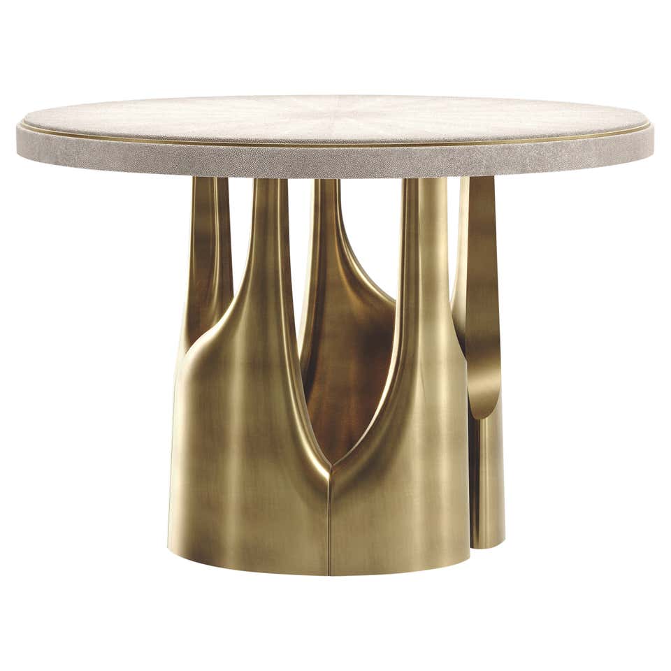 Shell Inlaid Breakfast Table with Bronze-Patina Brass Accents by R&Y ...