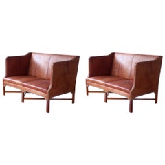 Pair of Kaare Klint Box sofas in Mahogany & Niger Leather, Scandinavian Modern
