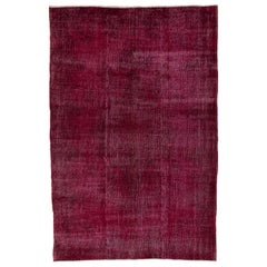 6x9 Ft Handmade Anatolian Rug in Dark Red, Vintage Carpet for Dining Room Decor