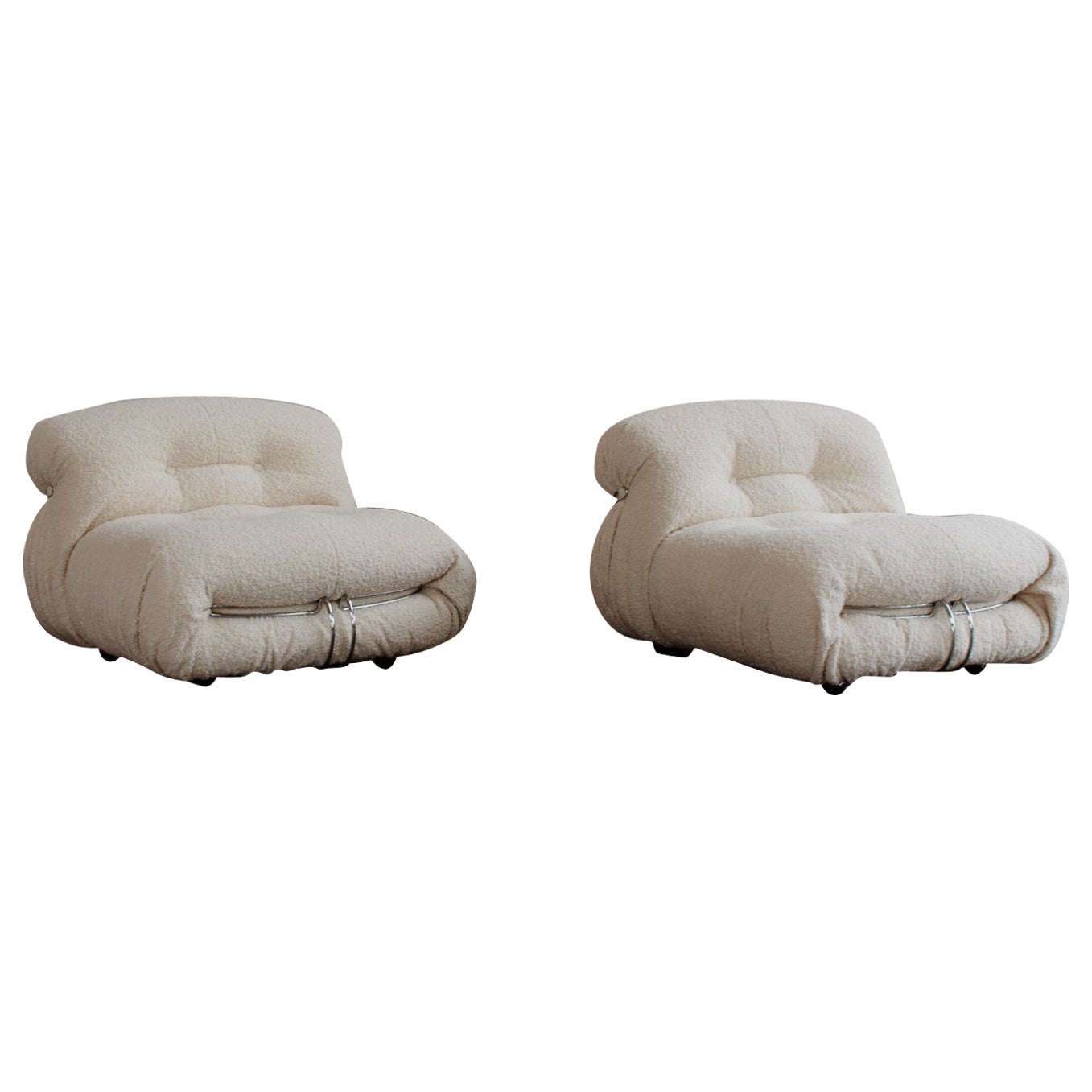 Afra & Tobia Scarpa “Soriana” Chairs for Cassina, Bouclé Wool, 1969, Set of 2