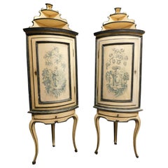 Antique Pair of Corner Cabinets in Lacquered Wood with chinoiserie, 18th Century