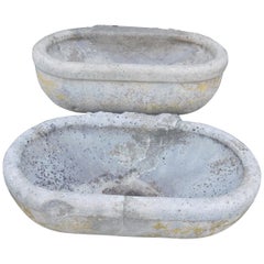 Used Pair of Old Sinks or Tubs, in Carved Stone, 1900s Italy