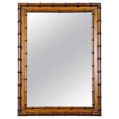 Turn of the Century French Walnut Faux Bamboo Two Toned Mirror, circa 1900