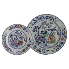 Antique Dinner and Side Plate English Ironstone in Flying Bird Ptn, 19th Century