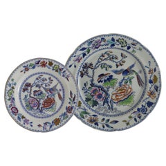 Assiette plate et assiette latérale en pierre de fer anglaise en forme d'oiseau volant, 19ème siècle