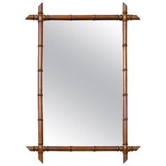 Turn of the Century French Brown Faux Bamboo Mirror, circa 1900
