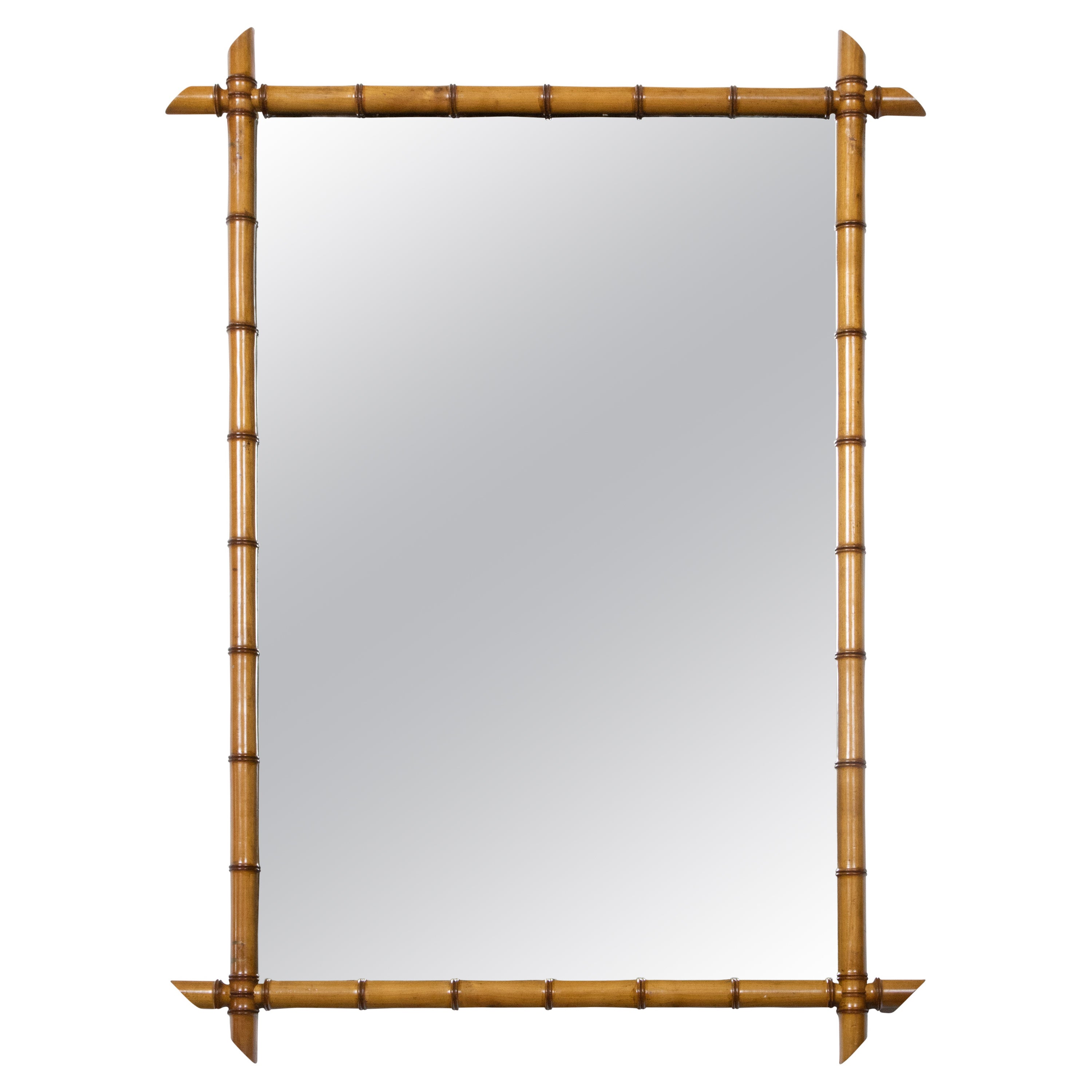 French Turn of the Century Light Brown Faux Bamboo Mirror circa 1900  For Sale