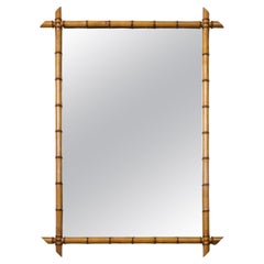 Antique French Turn of the Century Light Brown Faux Bamboo Mirror circa 1900 