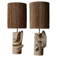 Pair of Ceramic Table Lamps with Wicker Shades by Olivia Cognet