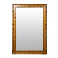 Antique French Turn of the Century Faux Bamboo Brown Frame Mirror, circa 1900