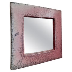 Midcentury Crackled Pink Ceramic Wall Mirror in Style of Mithé Espelt