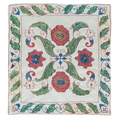 100% Silk Suzani Uzbek Cushion Cover in Ivory, Red, Blue, Purple & Green
