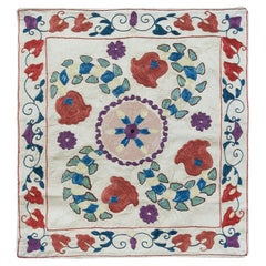 100% Silk Suzani Cushion Cover, Decorative Hand Embroidered Lace Pillow