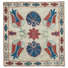 Hand Embroidery 100% Silk Cushion Cover, Uzbek Suzani Fabric Lace Pillow