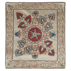 Handmade 100% Silk Cushion Cover From Uzbekistan, Floral Lace Pillow