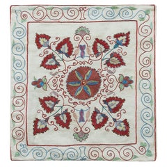 Central Asian Suzani Textile Throw Pillow, 100% Silk Cushion Cover