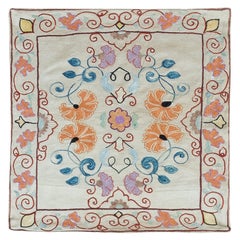 Hand Embroidery 100% Silk Cushion Cover, Uzbek Suzani Fabric Lace Pillow