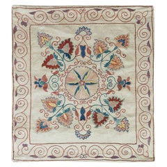 Uzbek Suzani Fabric Cushion Cover, All Silk Hand Embroidery Pillow Cover