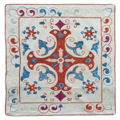 100% Silk Suzani Cushion Cover, Decorative Hand Embroidered Lace Pillow