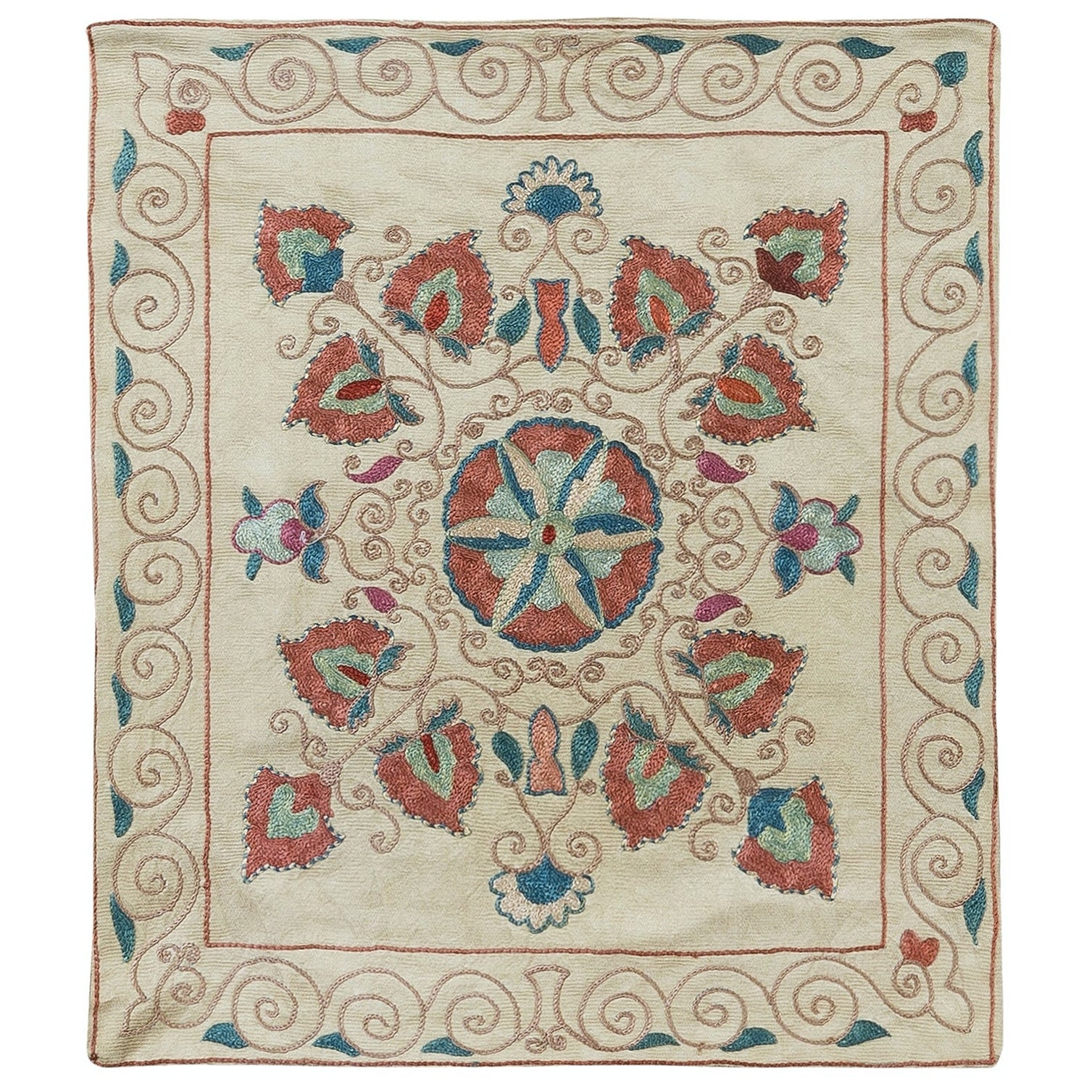 Handmade 100% Silk Suzani Cushion Cover, Embroidered Uzbek Throw Pillow