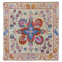 Uzbek Suzani Fabric Cushion Cover, All Silk Hand Embroidery Pillow Cover