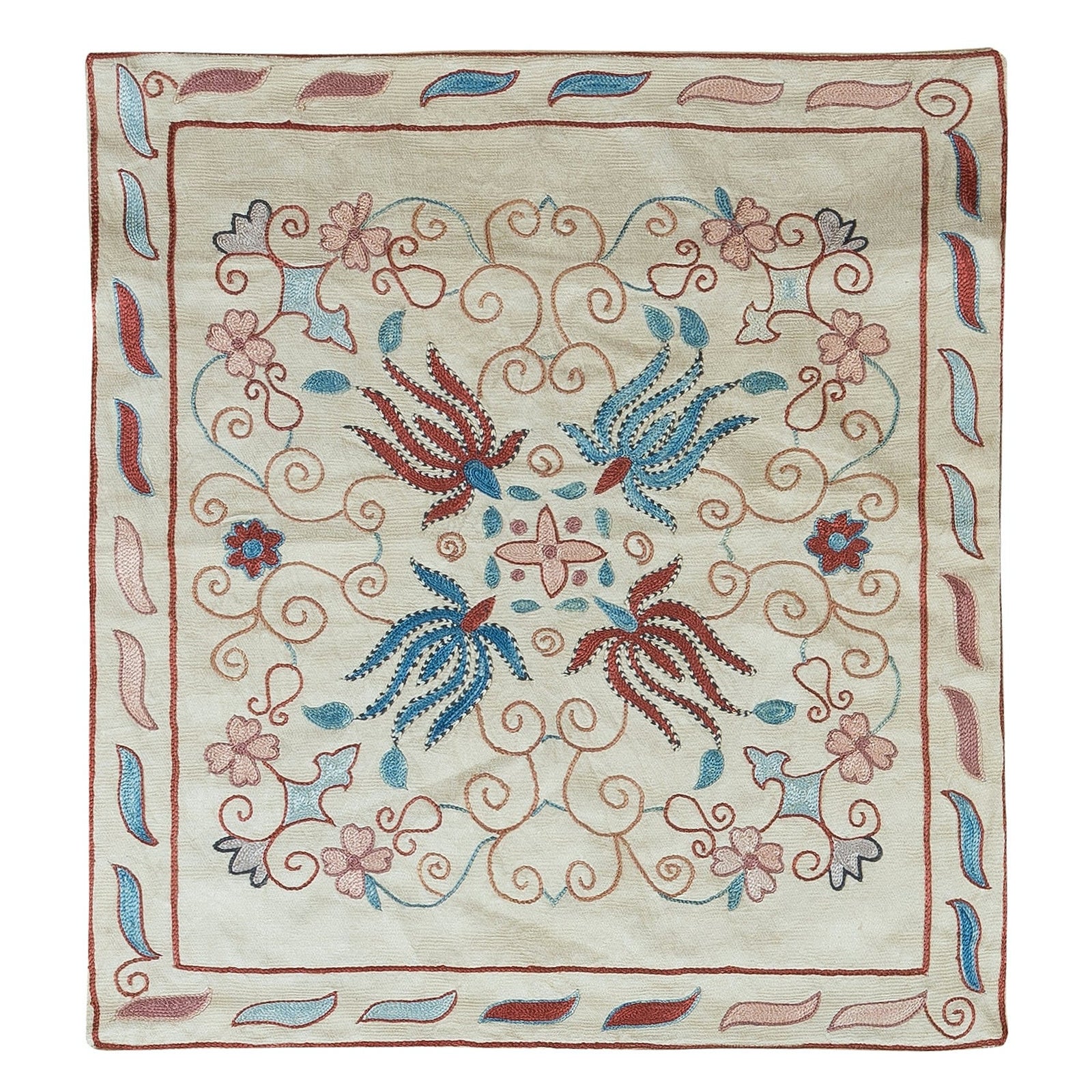 Home Decor Embroidered All Silk Suzani Cushion Cover, Made in Uzbekistan