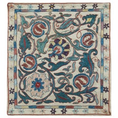 Hand-Made 100% Silk Suzani Cushion Cover, Uzbek Embroidered Lace Pillow