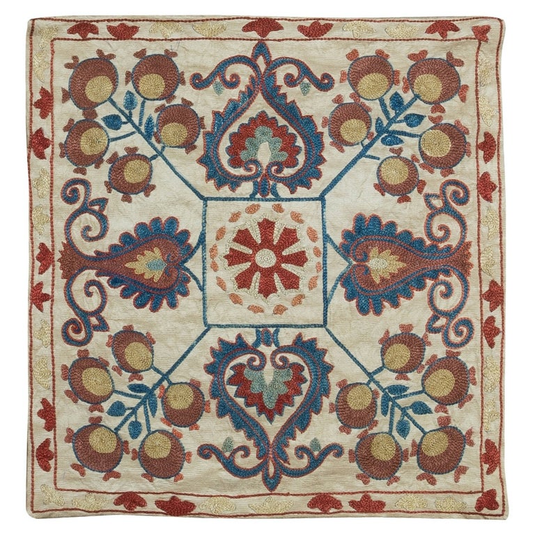 Uzbek Suzani Fabric Cushion Cover, All Silk Hand Embroidery Pillow