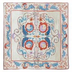 Handmade Suzani Embroidered Throw Pillow, 100% Silk Uzbek Cushion Cover