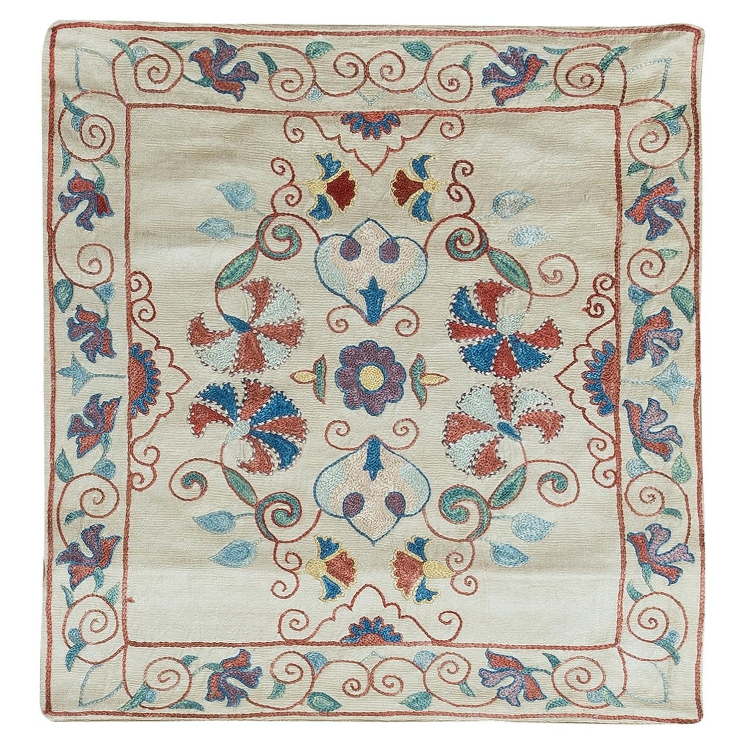 19 "x21" Taie d'oreiller en tissu Suzani d'Ouzbékistan, housse de coussin en soie brodée à la main en vente