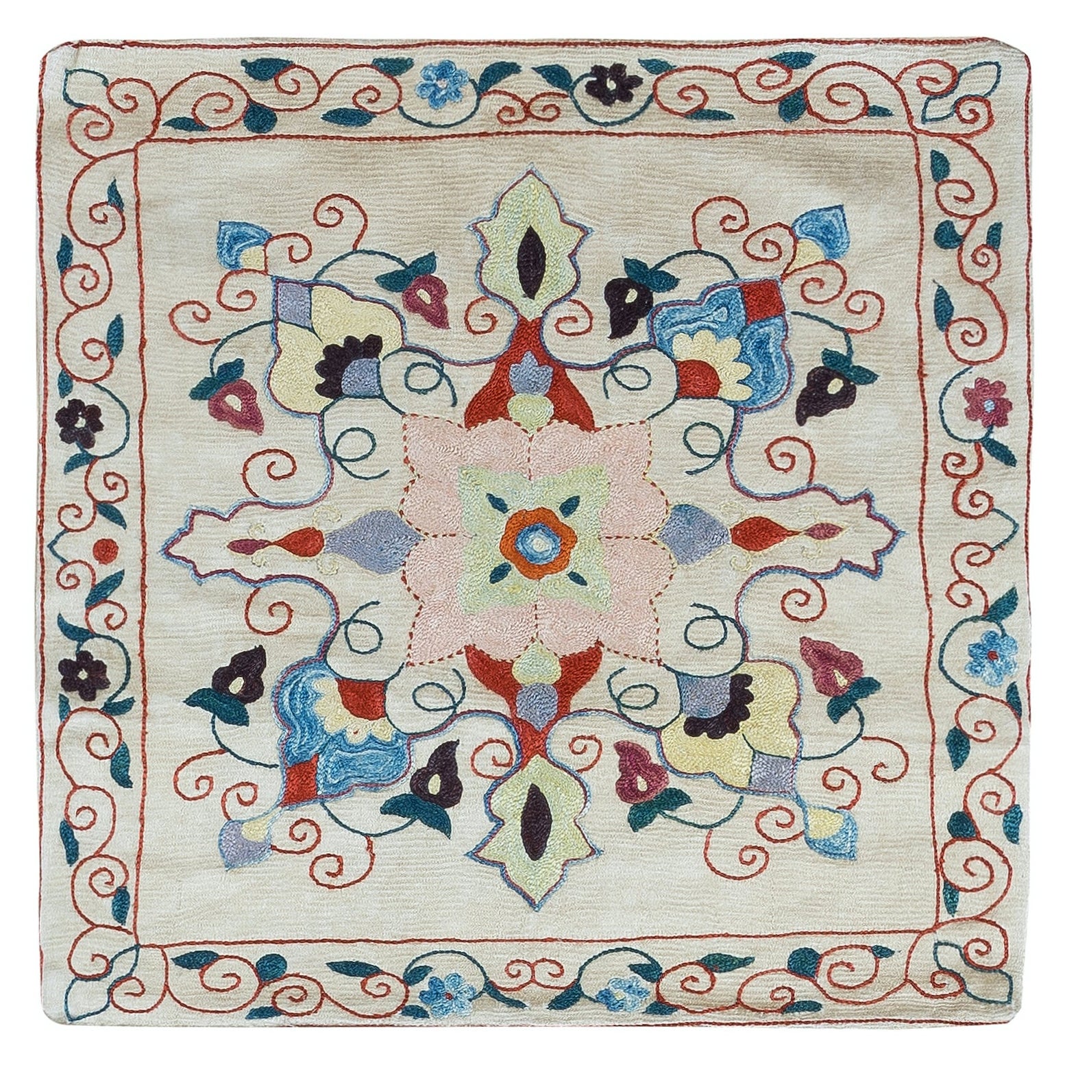 Black - Chanderi Silk Hand Embroidered Cushion Cover 52