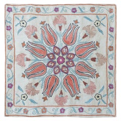 Uzbek Suzani Throw Pillow, 100% Silk Hand Embroidery Cushion Cover