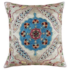 Hand Embroidered 100% Silk Cushion Cover, Suzani Accent Throw Pillow