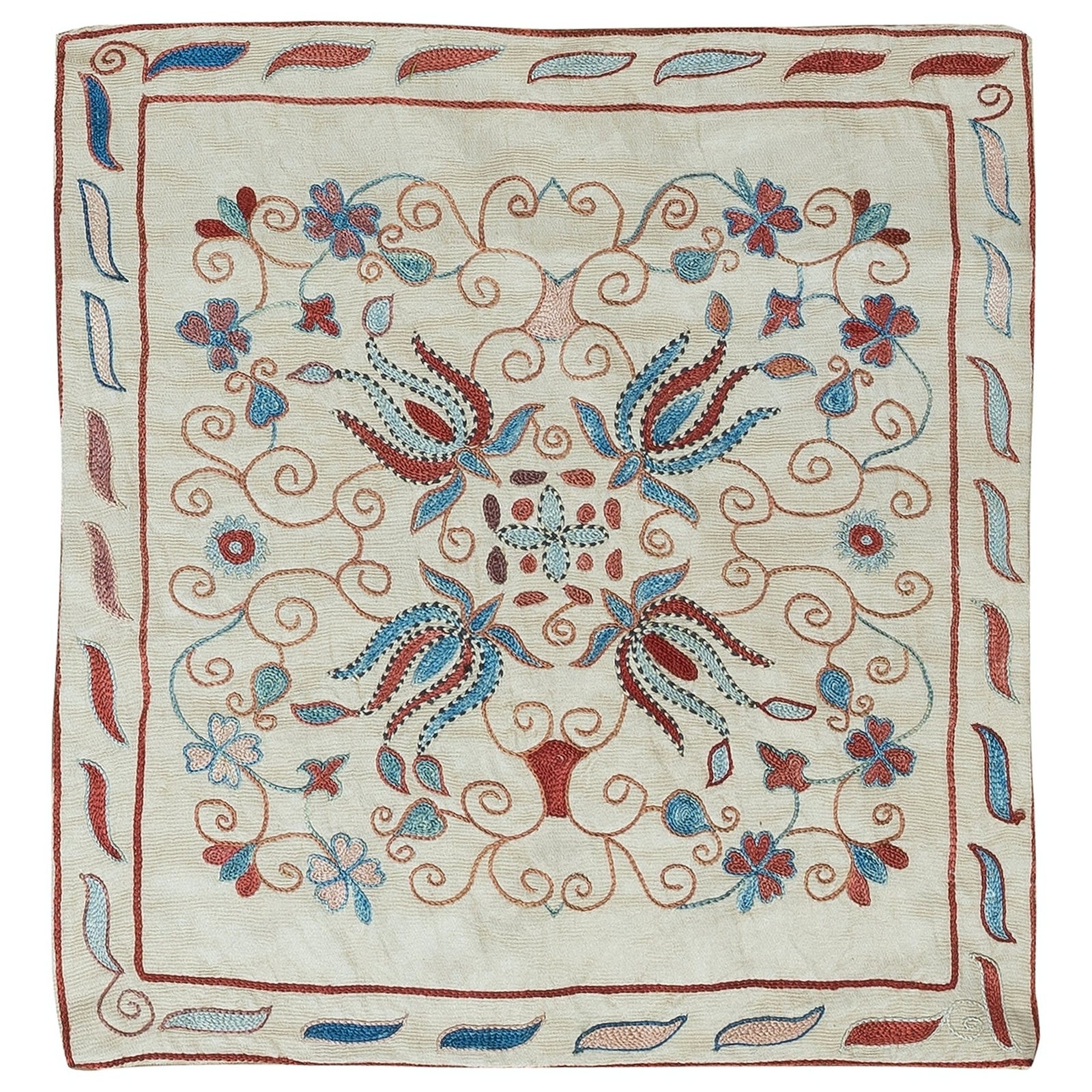 Asian Embroidered Suzani Textile Throw Pillow, 100% Silk Cushion Cover