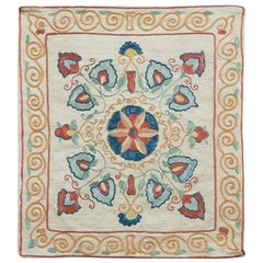 Suzani Textile Throw Pillow, 100% Silk Cushion Cover, Embroidered Pillow