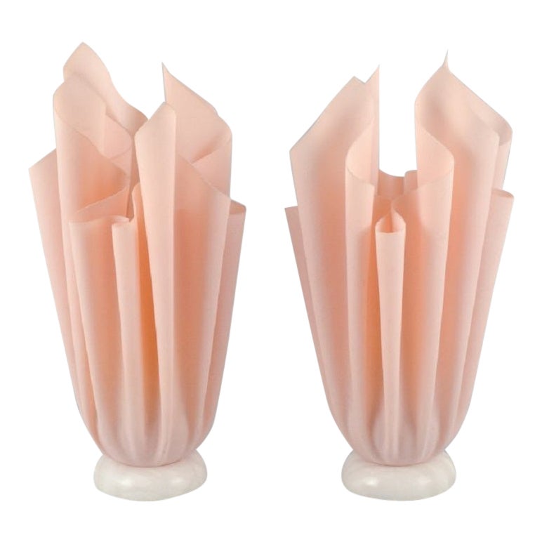 Georgia Jacobs, French Designer, a Pair of Rose-Coloured Table Lamps in Resin For Sale